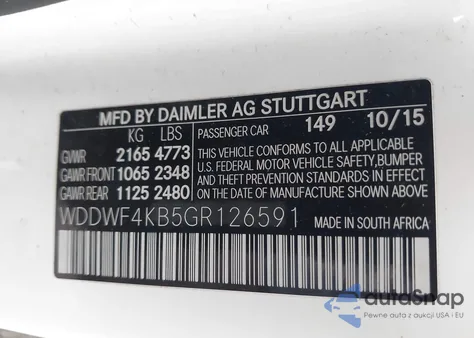 2016 Mercedes-Benz C 300 4Matic z USA, uszkodzony, nr VIN WDDWF4KB5GR126591